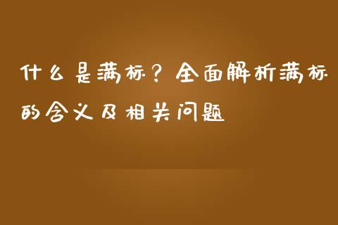 什么是满标？全面解析满标的含义及相关问题_https://wap.hpmsj.cn_外汇汇率_第1张