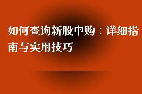 如何查询新股申购：详细指南与实用技巧_https://wap.hpmsj.cn_外汇汇率_第1张