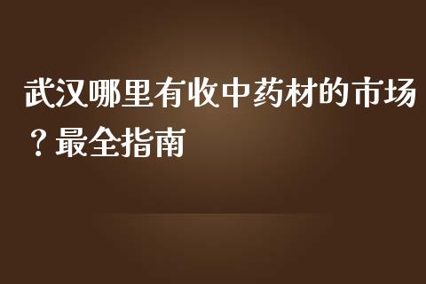 武汉哪里有收中药材的市场？最全指南_https://wap.hpmsj.cn_财经时评_第1张