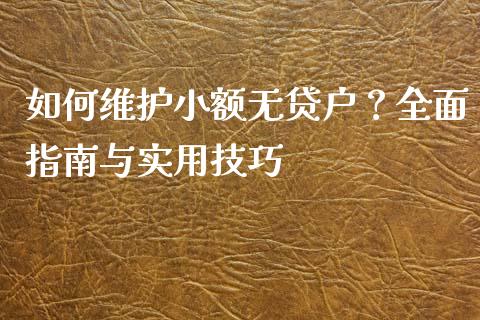 如何维护小额无贷户？全面指南与实用技巧_https://wap.hpmsj.cn_期货交易_第1张