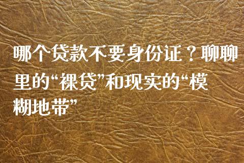 哪个贷款不要身份证？聊聊里的“裸贷”和现实的“模糊地带”_https://wap.hpmsj.cn_期货交易_第1张
