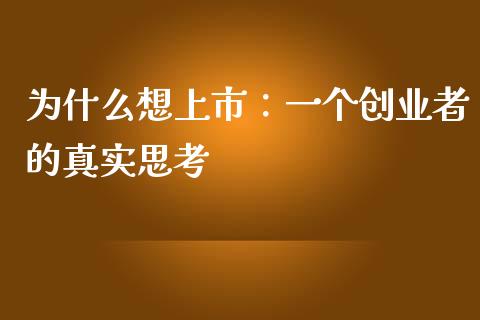 为什么想上市：一个创业者的真实思考_https://wap.hpmsj.cn_财经时评_第1张