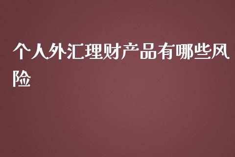 个人外汇理财产品有哪些风险_https://wap.hpmsj.cn_基金分析_第1张