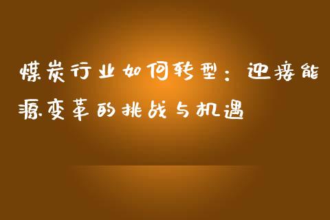 煤炭行业如何转型：迎接能源变革的挑战与机遇_https://wap.hpmsj.cn_外汇汇率_第1张