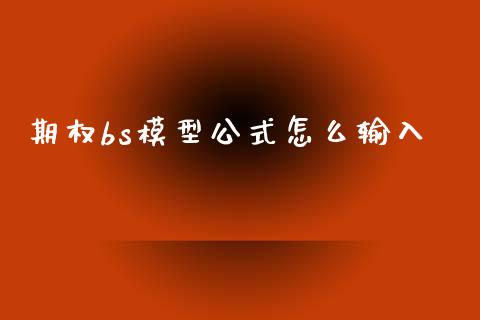 期权bs模型公式怎么输入_https://wap.hpmsj.cn_财经时评_第1张