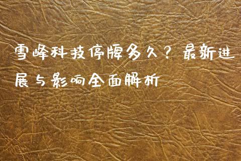 雪峰科技停牌多久？最新进展与影响全面解析_https://wap.hpmsj.cn_债券投资_第1张