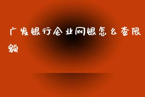 广发银行企业网银怎么查限额_https://wap.hpmsj.cn_期货交易_第1张