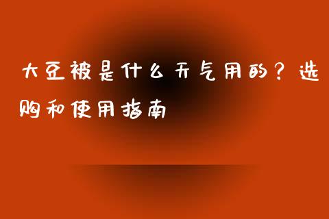 大豆被是什么天气用的？选购和使用指南_https://wap.hpmsj.cn_财经时评_第1张