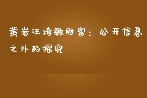 黄岩汪琦敏财富：公开信息之外的探究_https://wap.hpmsj.cn_基金分析_第1张