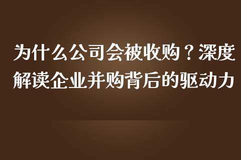为什么公司会被收购？深度解读企业并购背后的驱动力_https://wap.hpmsj.cn_基金分析_第1张