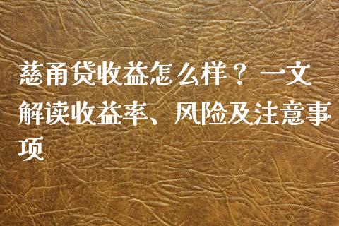 慈甬贷收益怎么样？ 一文解读收益率、风险及注意事项_https://wap.hpmsj.cn_金融机构_第1张
