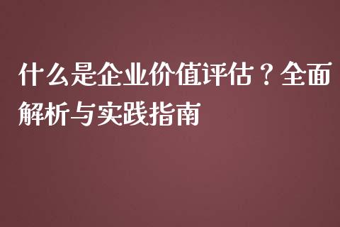 什么是企业价值评估？全面解析与实践指南_https://wap.hpmsj.cn_财经时评_第1张