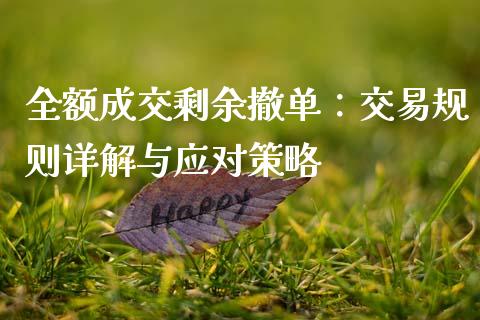 全额成交剩余撤单：交易规则详解与应对策略_https://wap.hpmsj.cn_金融机构_第1张
