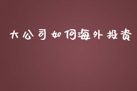 大公司如何海外投资_https://wap.hpmsj.cn_债券投资_第1张