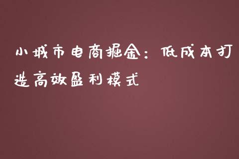 小城市电商掘金:低成本打造高效盈利模式_基金分析_第1张_财经时评_基金分析_期货交易_金融机构_外汇汇率_债券投资 小城市电商掘金:低成本打造高效盈利模式_https://wap.hpmsj.cn_基金分析_第1张