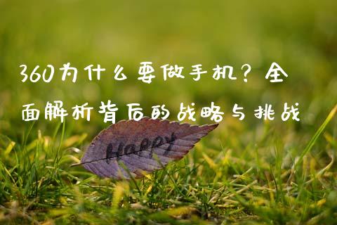 360为什么要做手机？全面解析背后的战略与挑战_https://wap.hpmsj.cn_金融机构_第1张