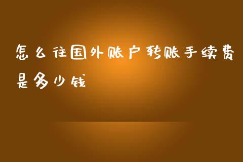 怎么往国外账户转账手续费是多少钱_https://wap.hpmsj.cn_期货交易_第1张
